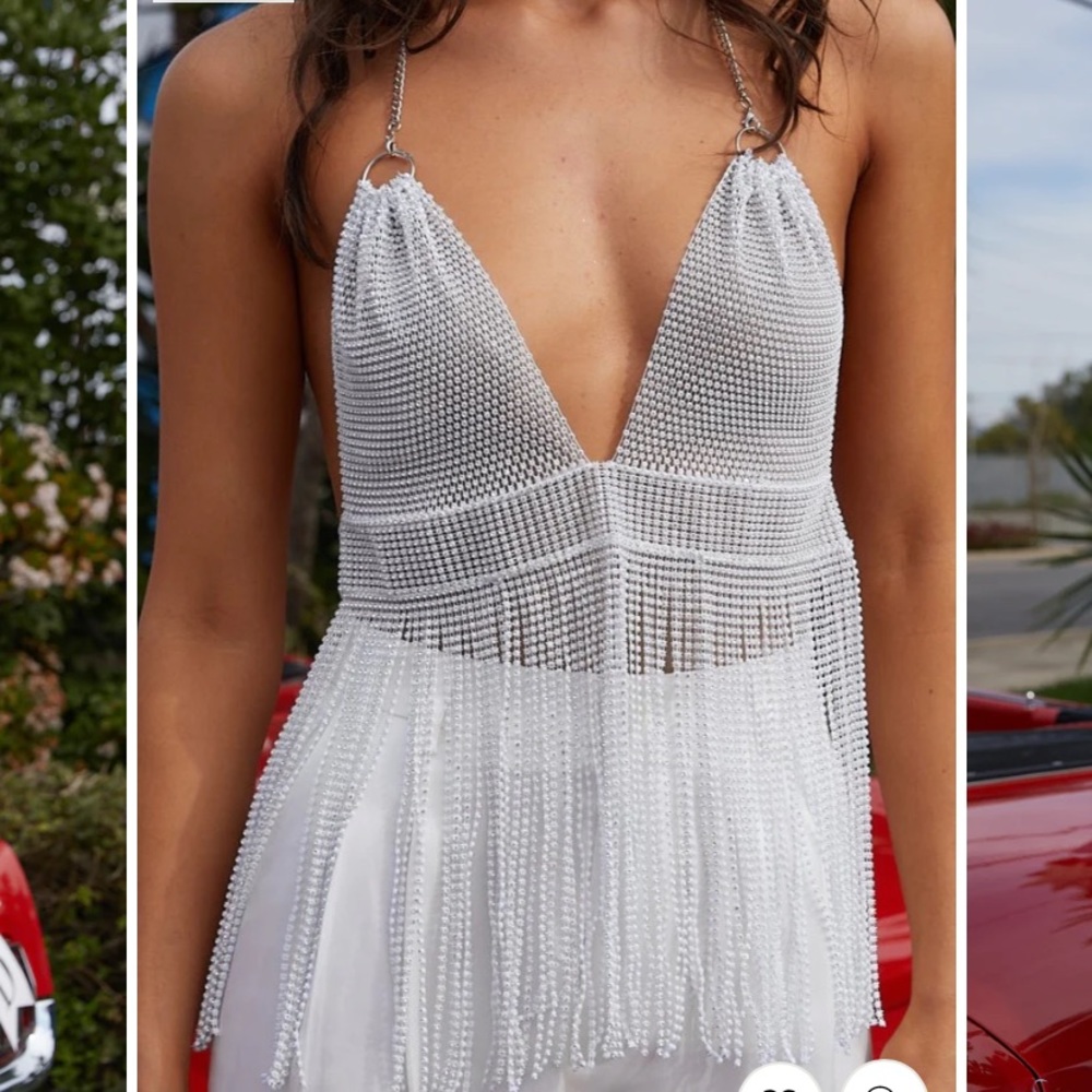 12th Tribe SWEETIE WHITE FRINGE HALTER TOP - Brides